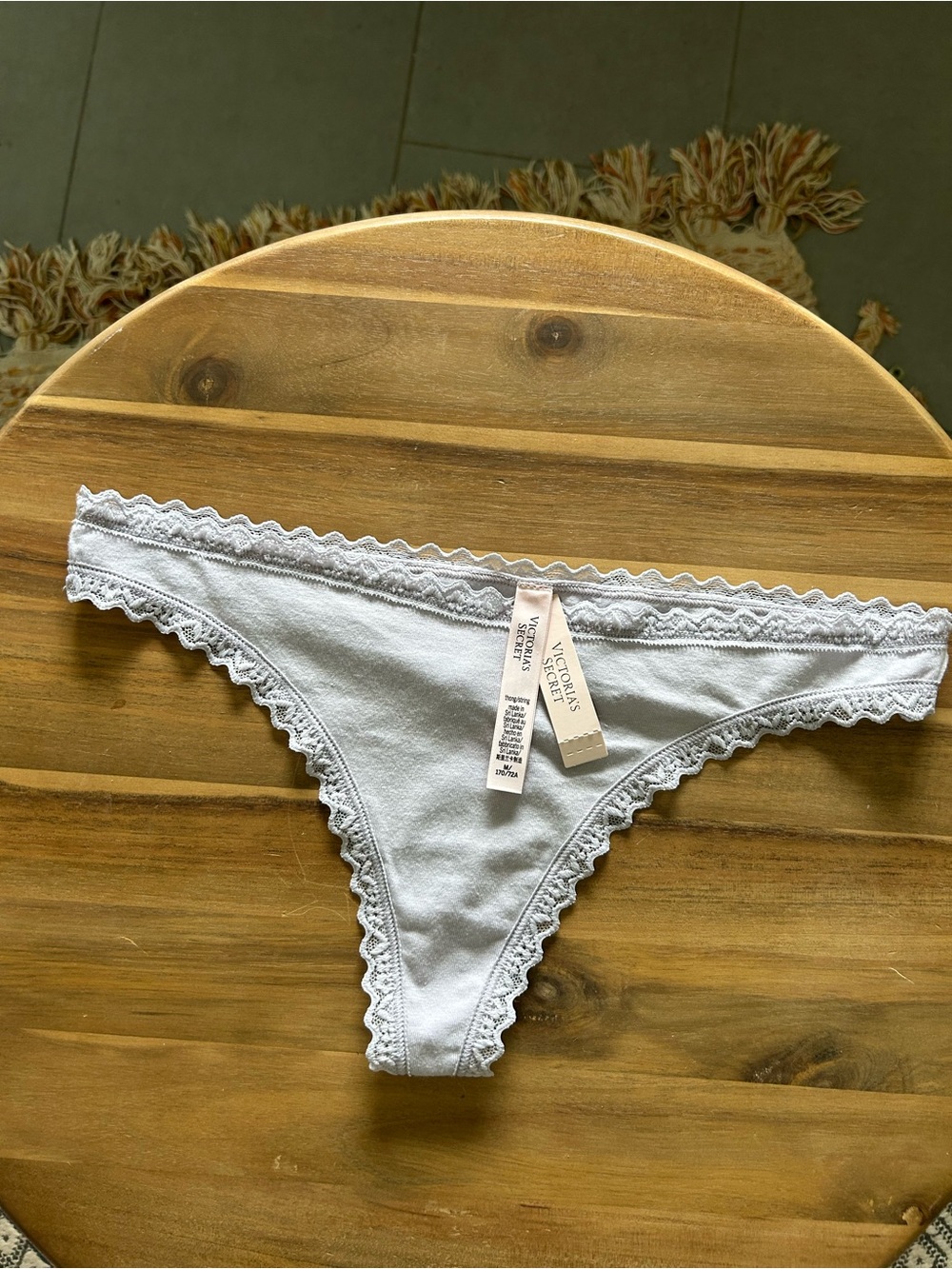 Victoria's Secret Lilac Lace-Trim Cotton Thong